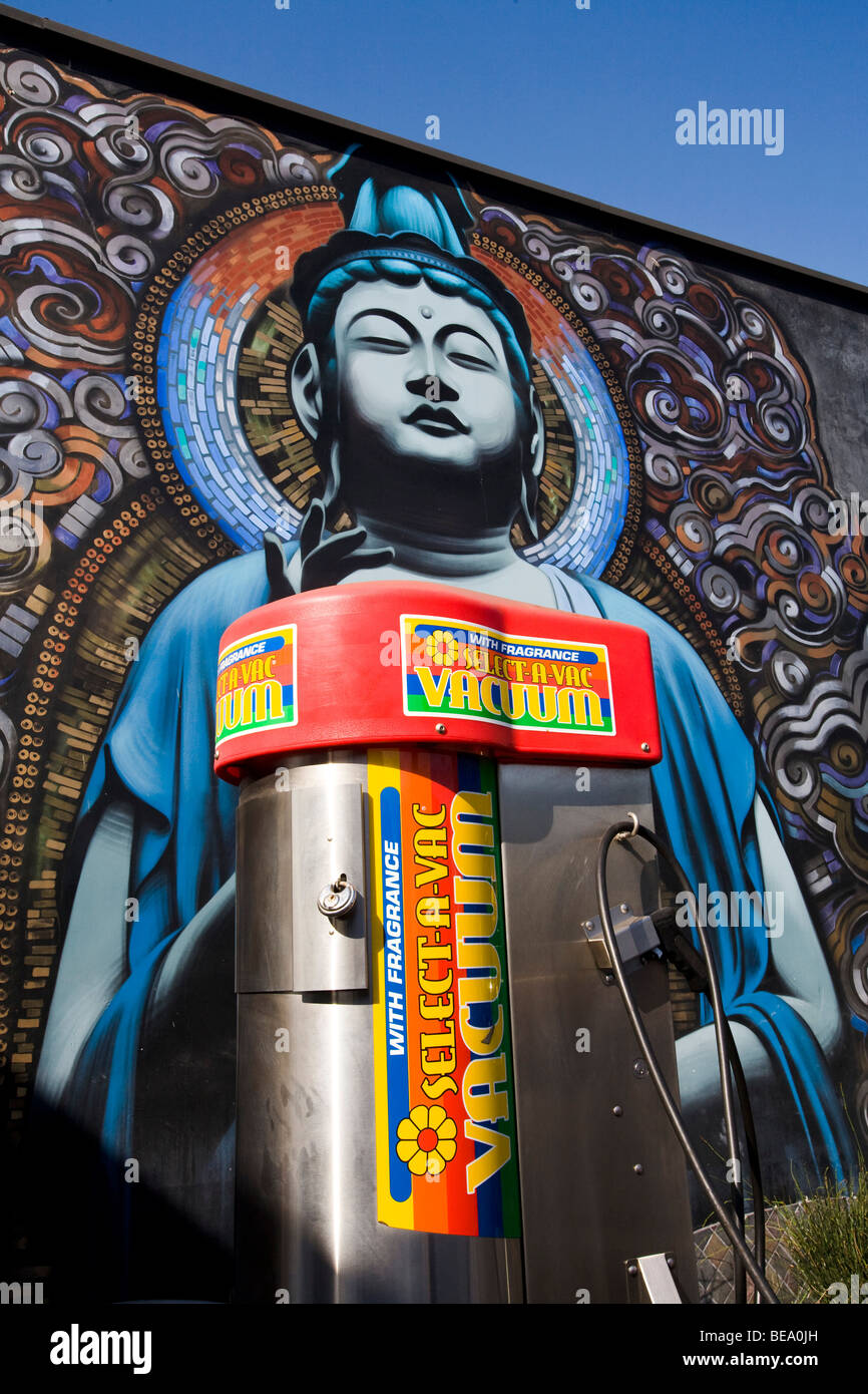 A Buddha Mural at a car wash on Western Ave. Los Angeles, California