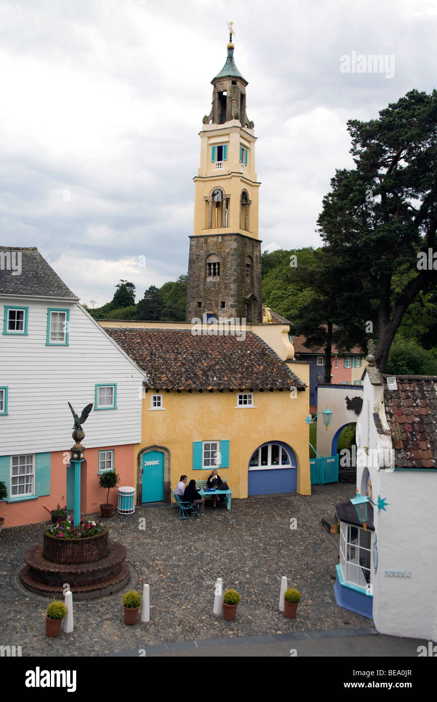 The bell tower and battery square in the village of Portmeirion