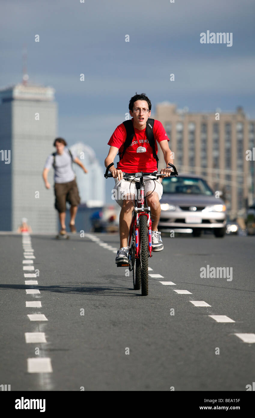 Bicycle lane, Commonwealth Avenue, Boston, Massachusetts Stock Photo