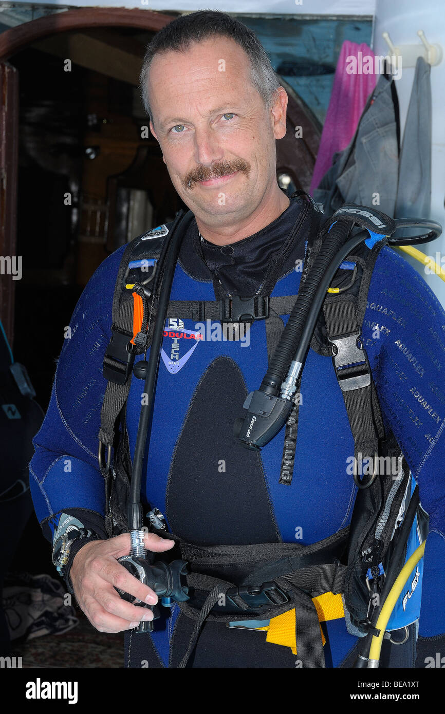 Caucasian scuba diver fully equipped with diving gear, Egypt Stock