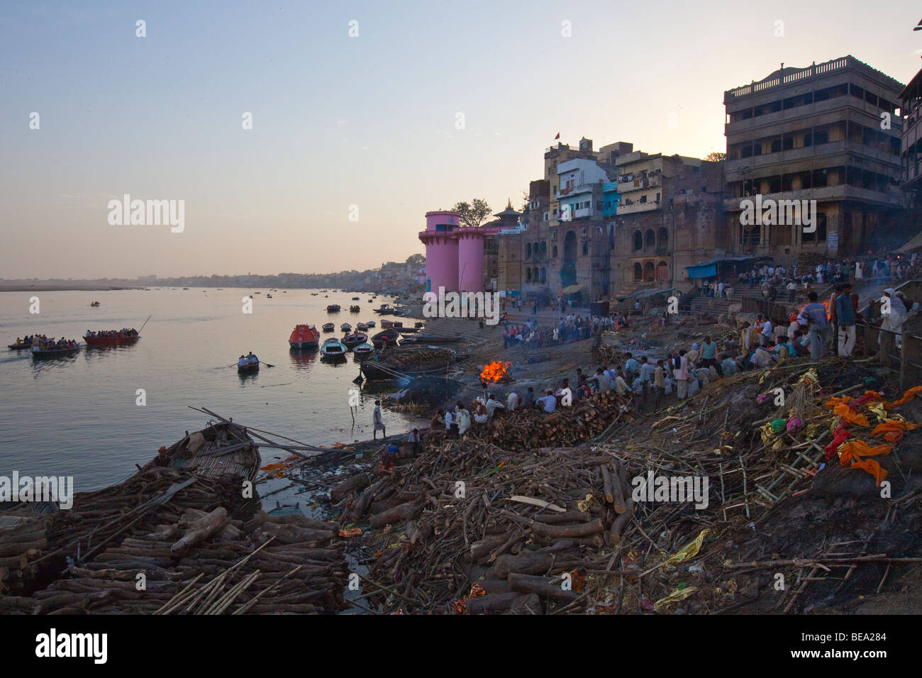 Burning Ghat in Varanasi India Stock Photo