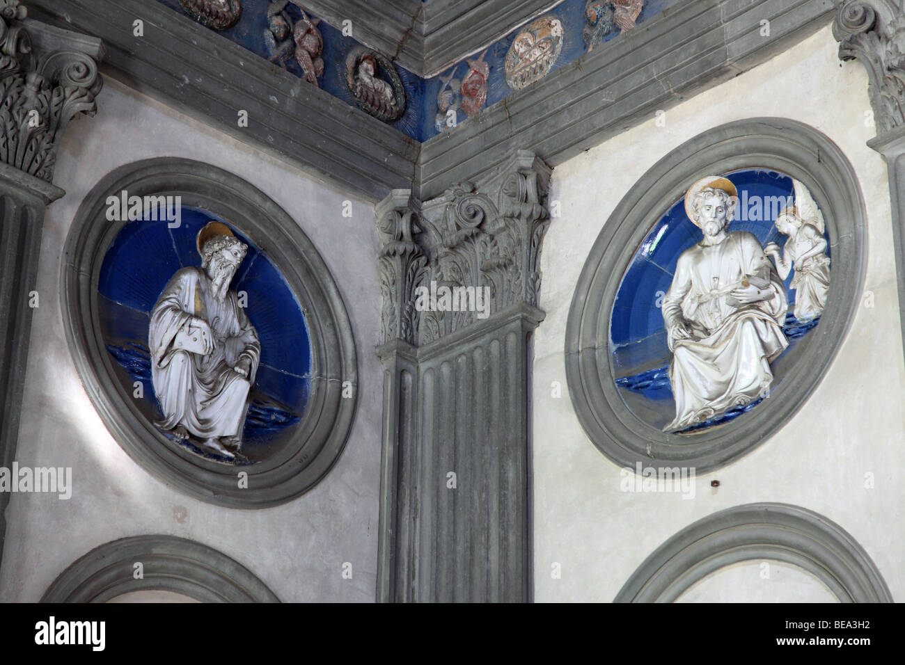 A corner of Cappella de'Pazzi in the cloisters of Basilica di Santa Croce in Florence Italy Stock Photo