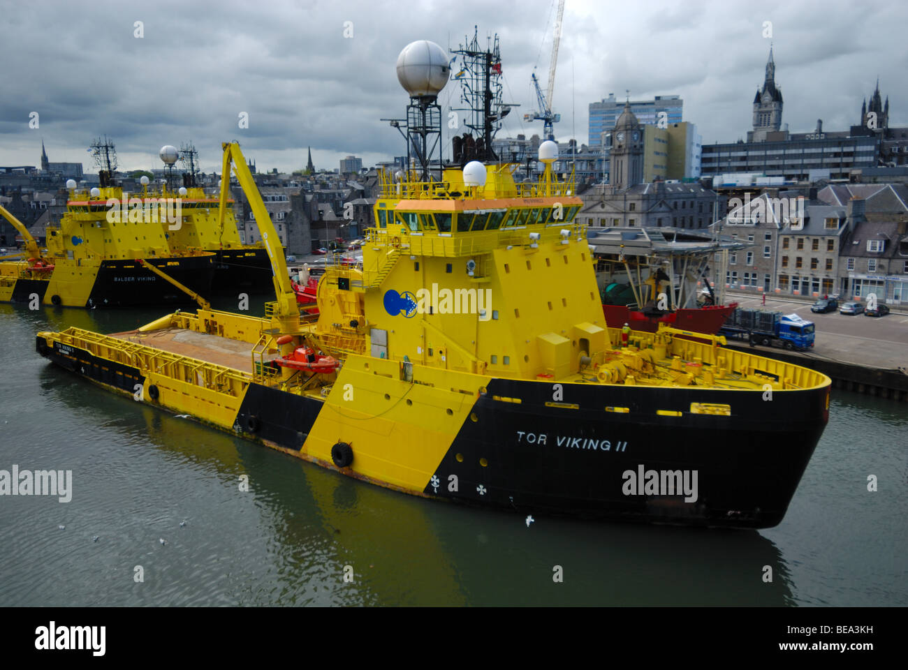 Oil rig supply boat, Aberdeen harbour, Scotland Stock Photo Alamy