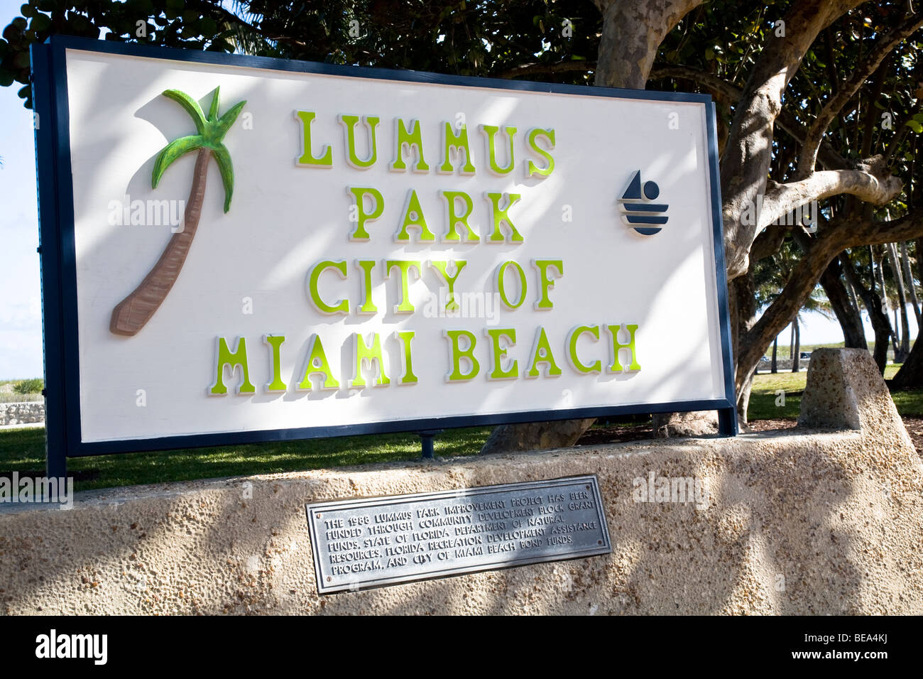 Sign for Lummus Park on South Beach Stock Photo