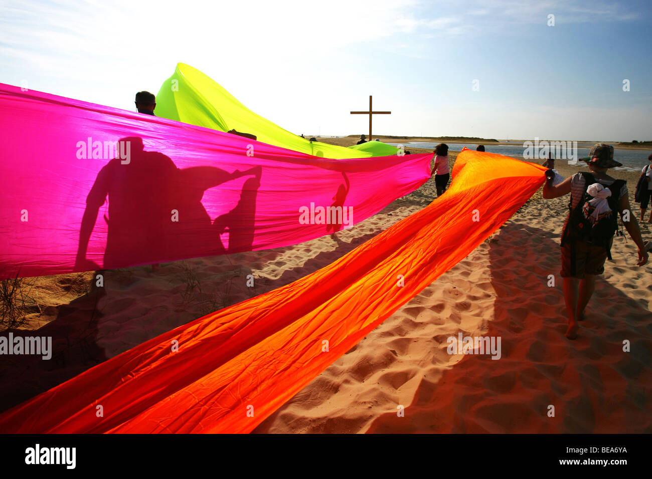 Arcachon Bay (33): "Croisière de la Foi" pilgrimage at the Arguin Sandbank Stock Photo