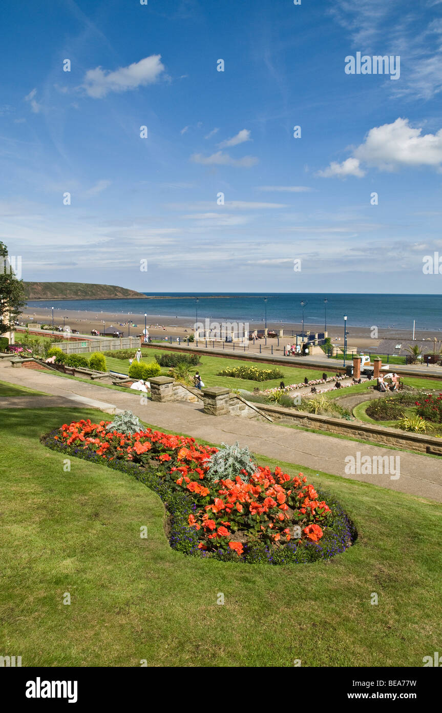 dh Filey Gardens FILEY NORTH YORKSHIRE Flowers in gardens Filey holiday resort seafront promenade garden seaside uk Stock Photo