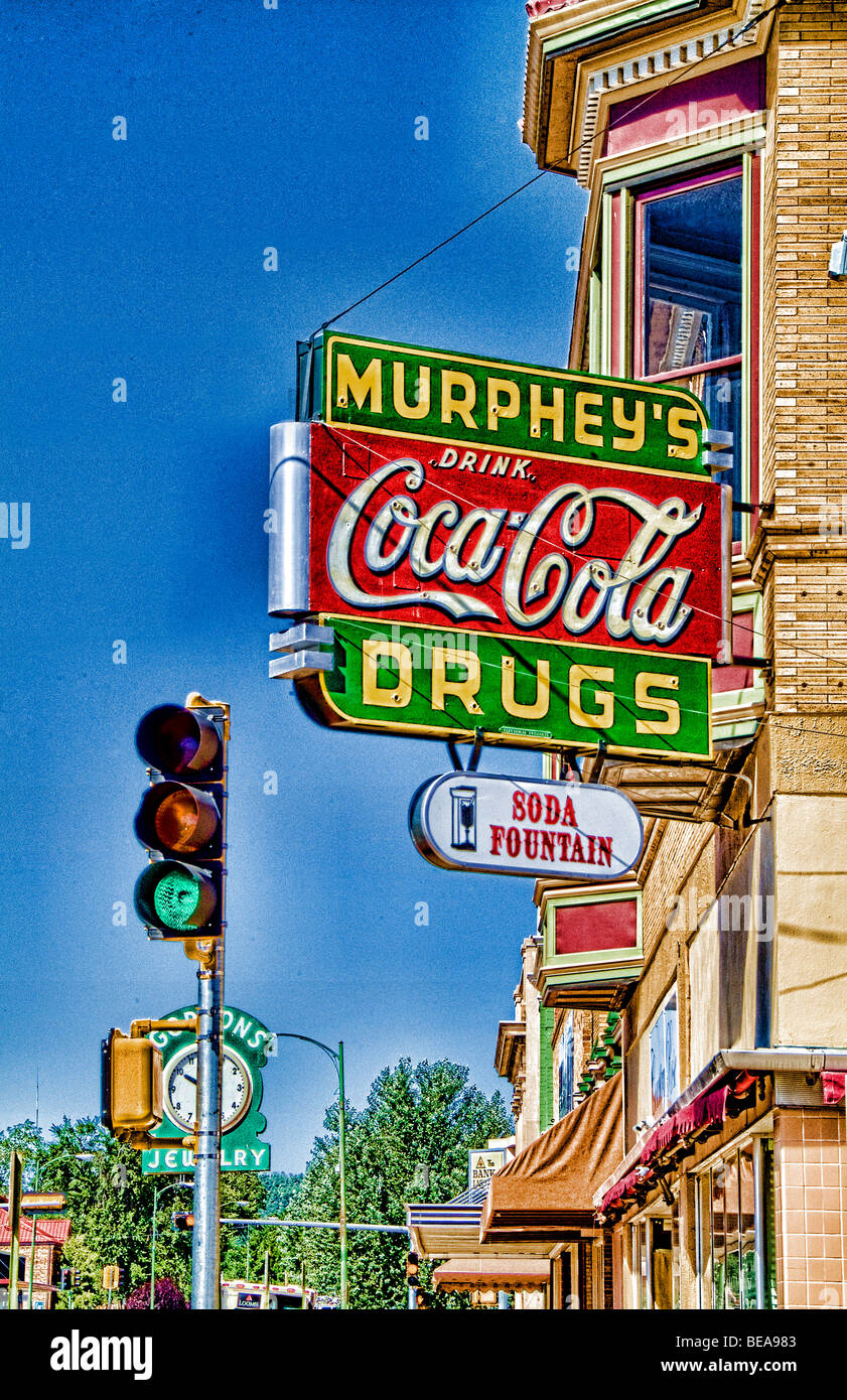 Old fashioned 50s style drug store in small town of Las Vegas New