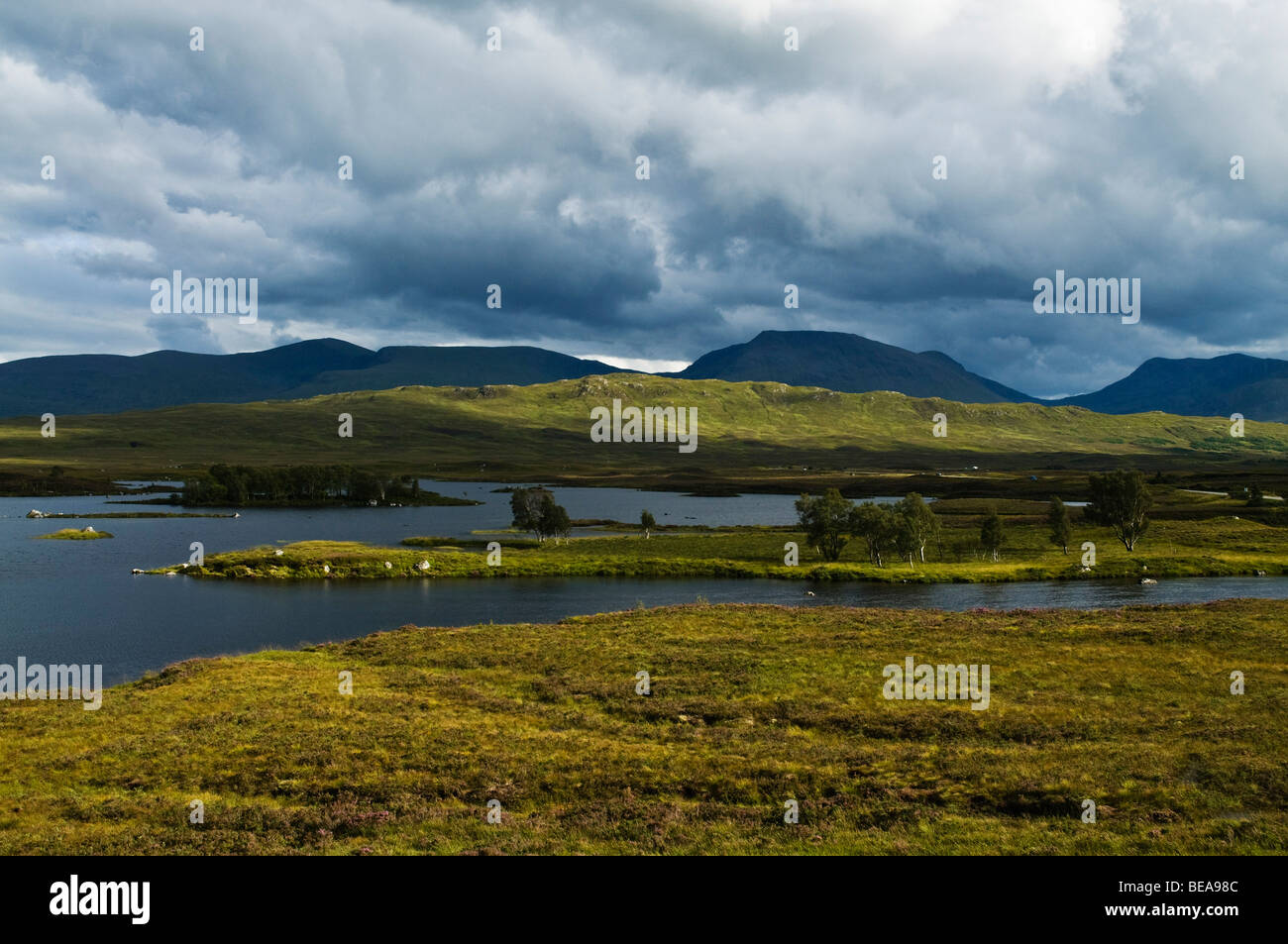 dh  RANNOCH MOOR ARGYLL Loch Ba moorland stormy skies over mountain range moor landscape Stock Photo
