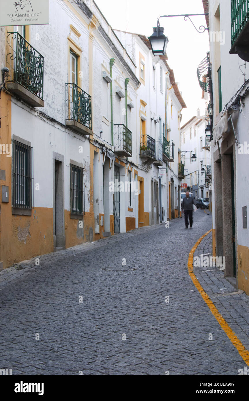 a narrow street evora alentejo portugal Stock Photo
