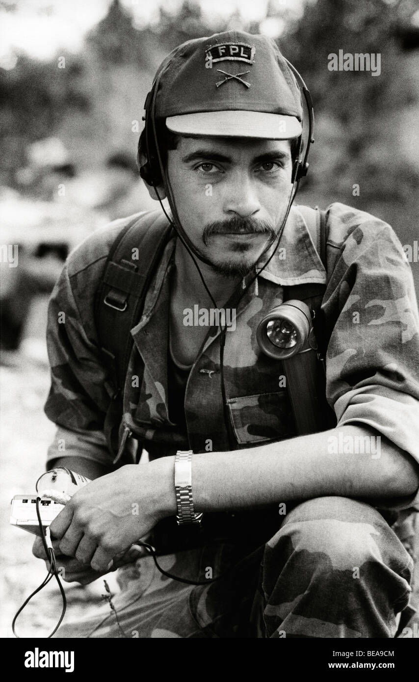 TENANCINGO,  EL SALVADOR, MARCH 1984: - Within the FPL Guerilla's Zones of Control - Captain Sebastian shortly beforea guerilla offensive, less than 40 miles from the capital. Stock Photo