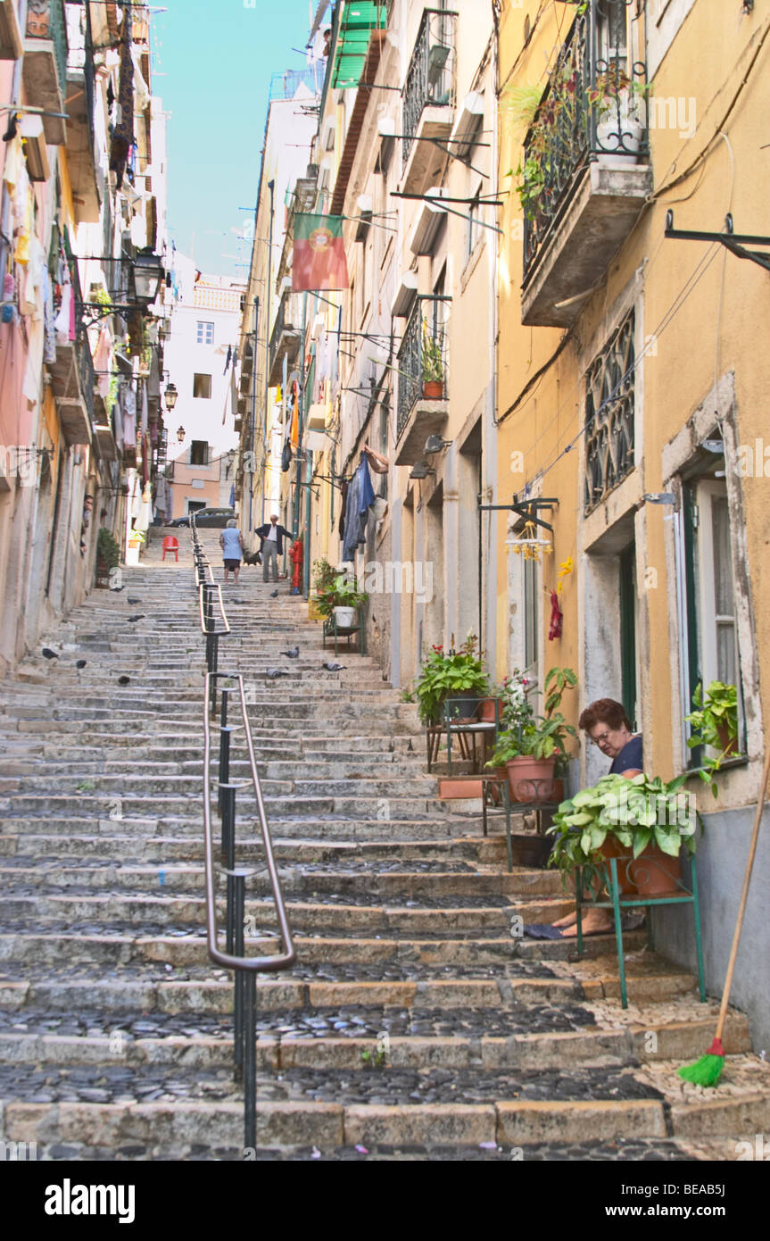 steep steps, calcada da bica grande bairro alto lisbon portugal Stock Photo