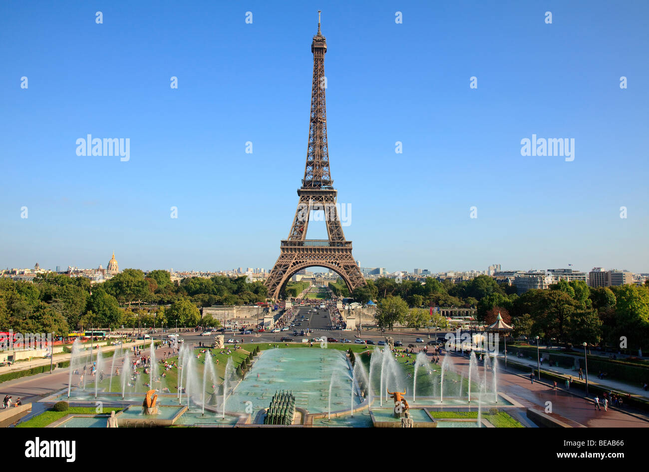 Eiffel Tower Paris and Trocadero Gardens, France Stock Photo