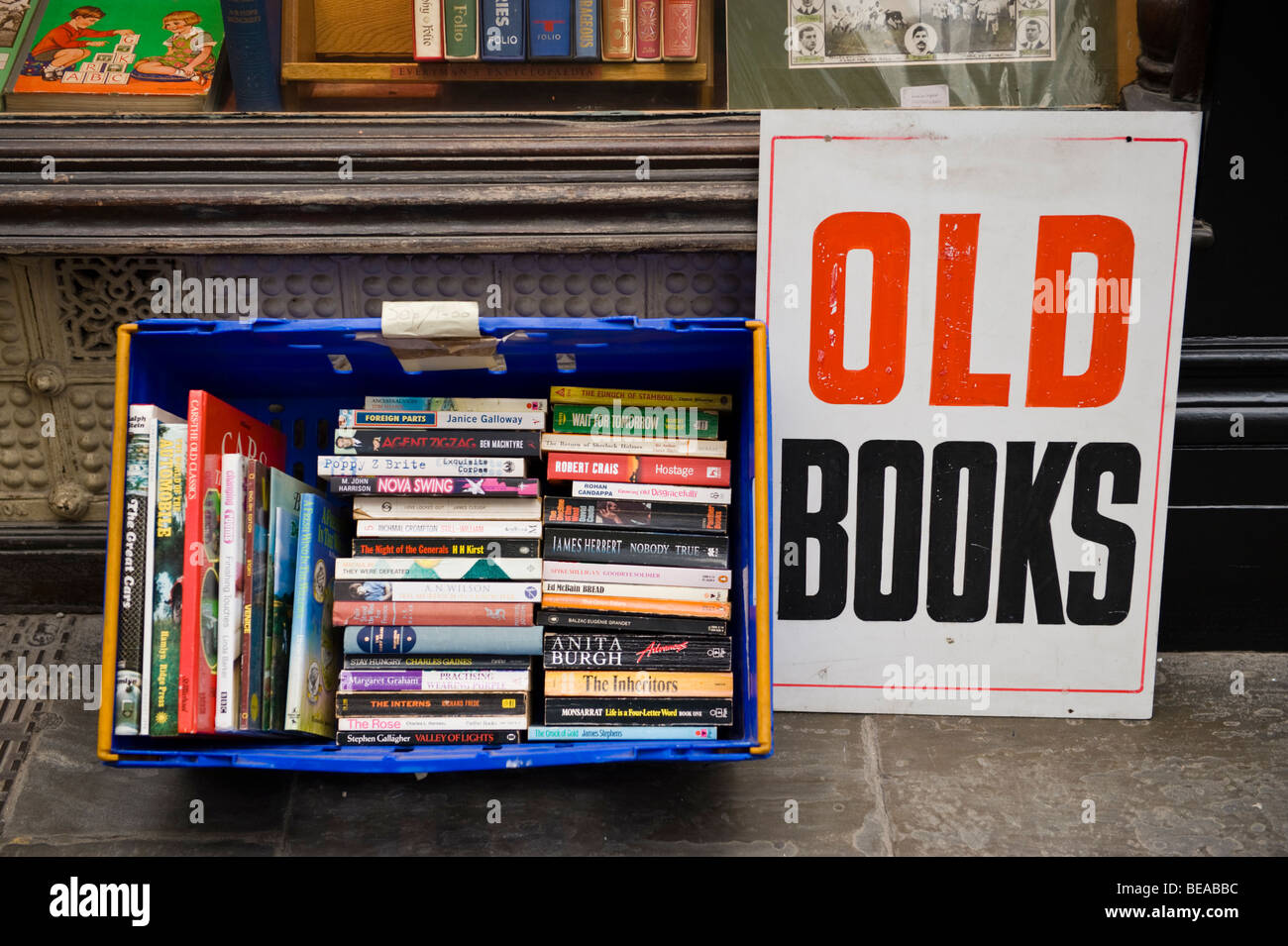 Old books of sale in shopping arcade Cardiff South Wales UK Stock Photo
