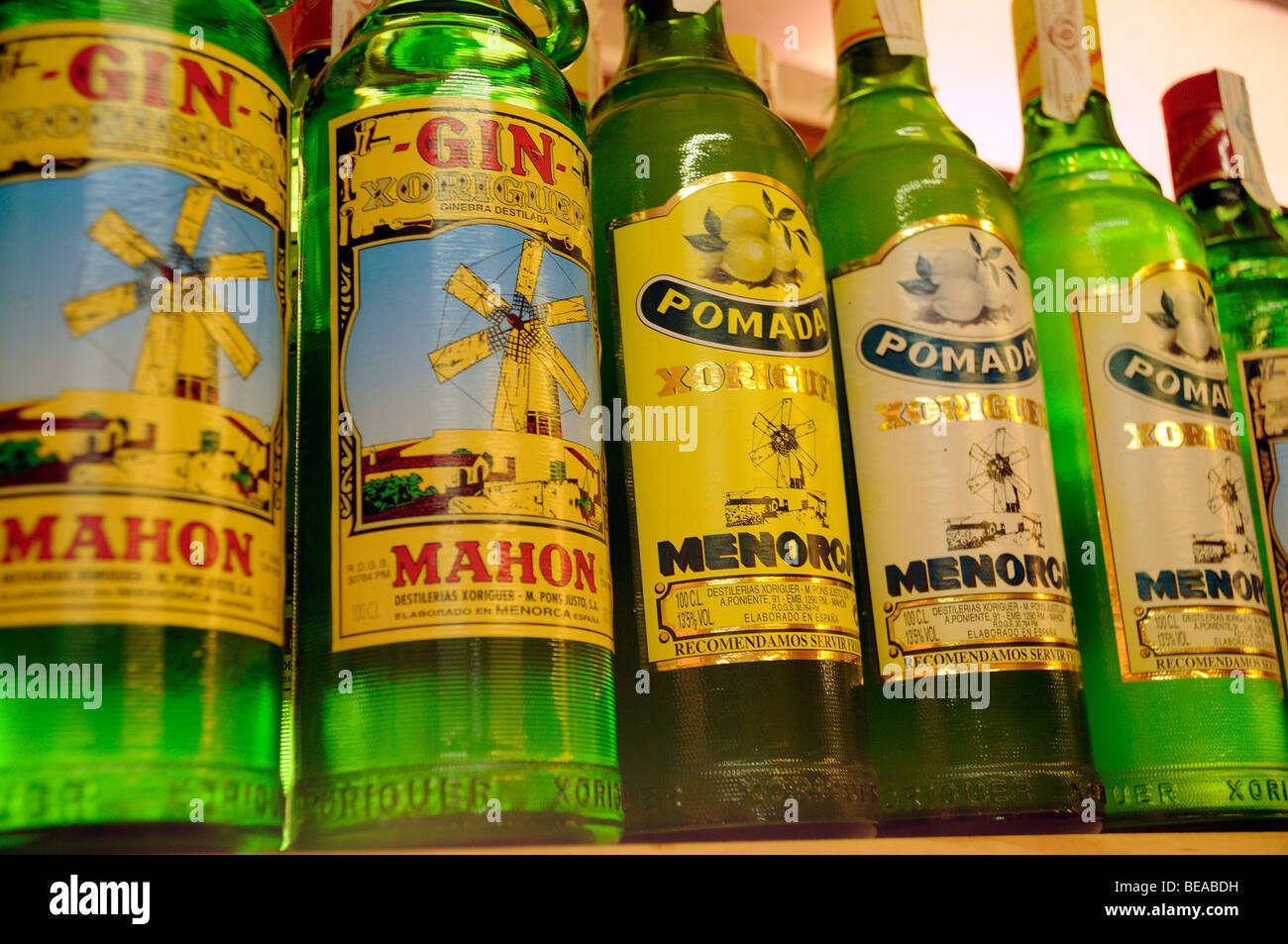BOTTLES OF GIN,MENORCA,SPAIN Stock Photo Alamy