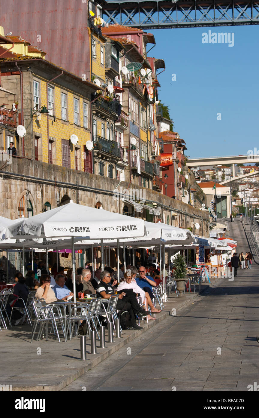 restaurant terrace cais da ribeira porto portugal Stock Photo - Alamy
