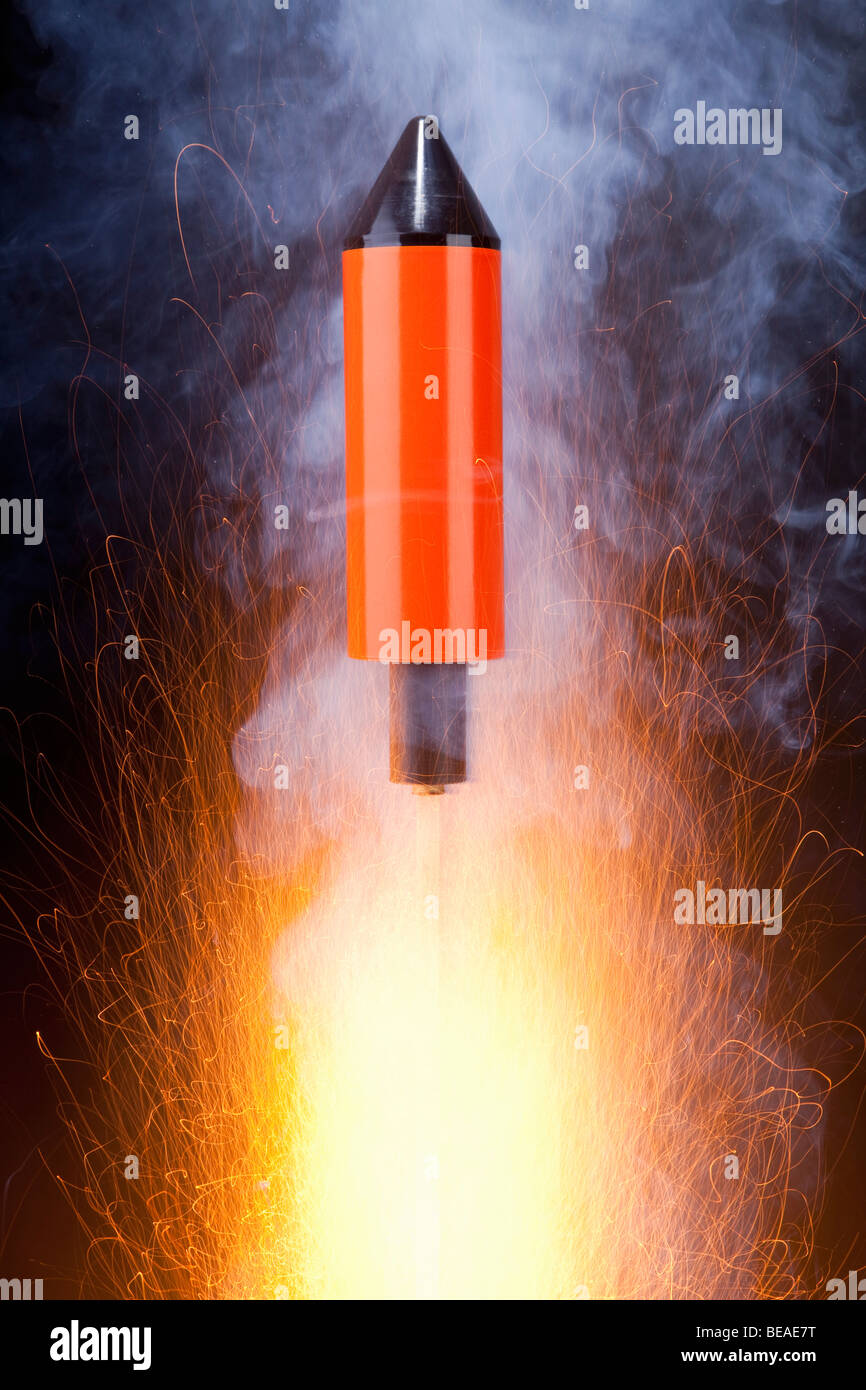 A rocket firecracker preparing to launch Stock Photo