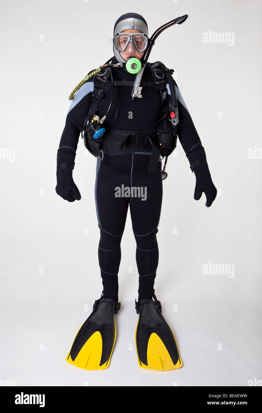 Portrait of a scuba diver, studio shot Stock Photo