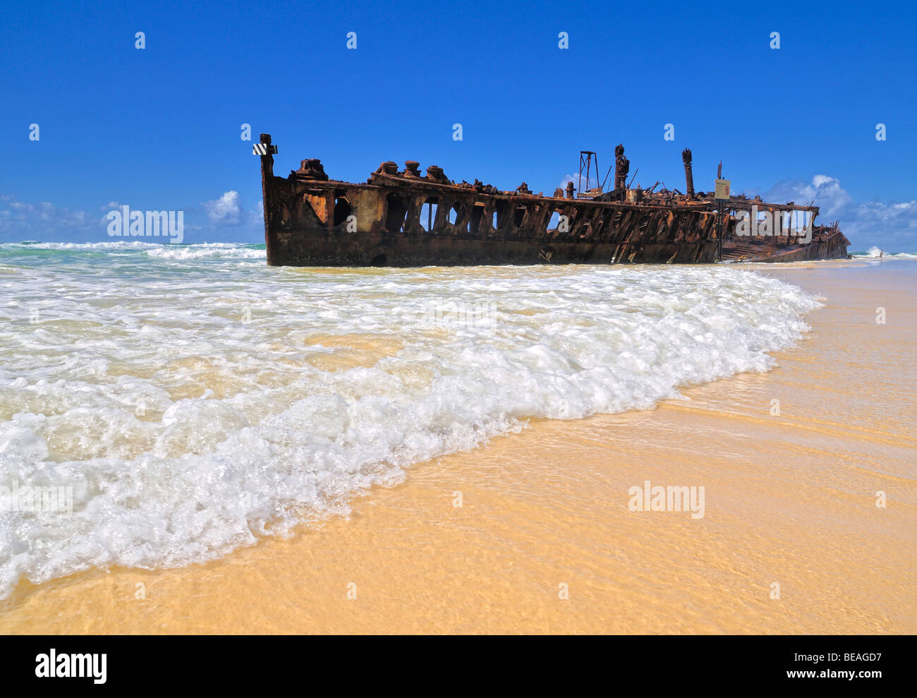 The Remains of the Maheno Shipwreck, Fraser Island, Queensland, Australia Stock Photo