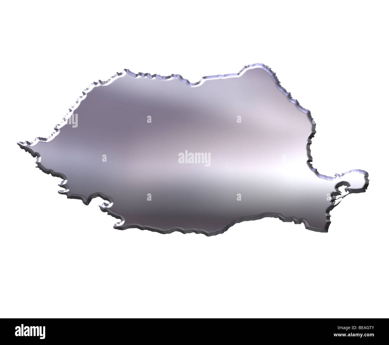 Romania 3d silver map Stock Photo