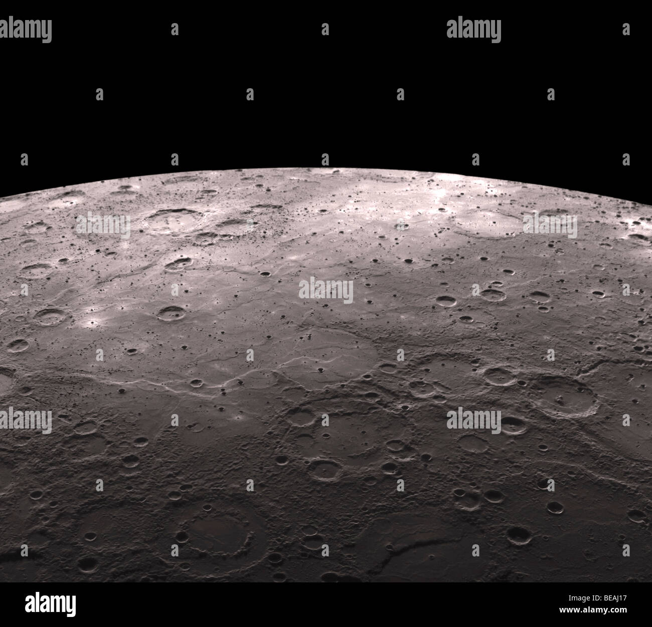 Volcanic Terrain on Mercury. Optimised and enhanced version of an original NASA image. Credit NASA Stock Photo