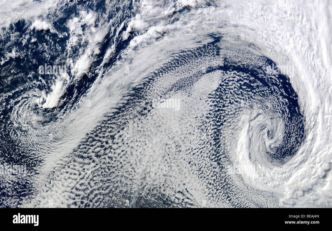 Cyclonic Clouds over the South Atlantic Ocean. Optimised and enhanced version of an original NASA image. Credit NASA Stock Photo