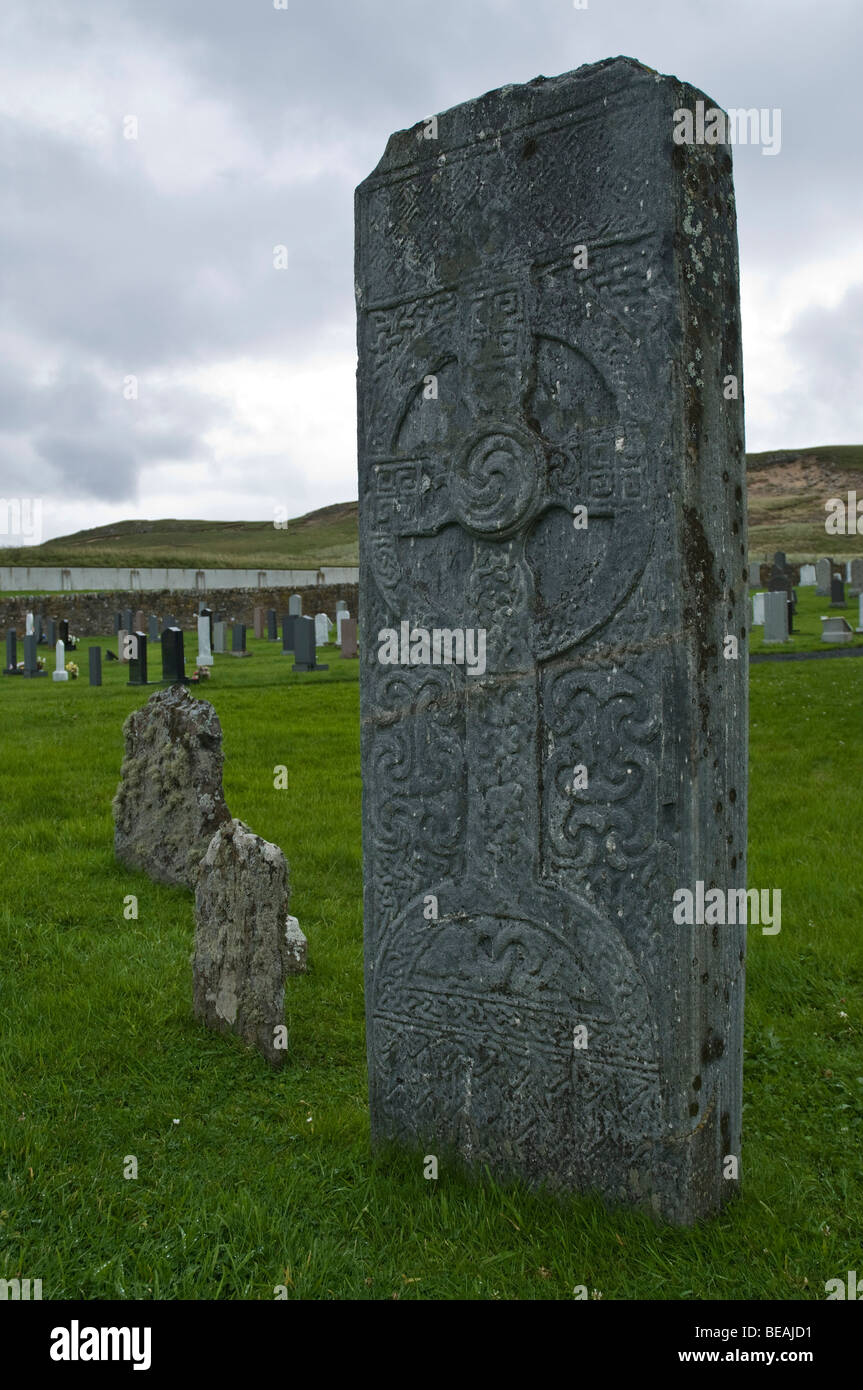 dh Farr graveyard BETTYHILL SUTHERLAND Farr stone celtic cross pictish scotland pict engraving Stock Photo