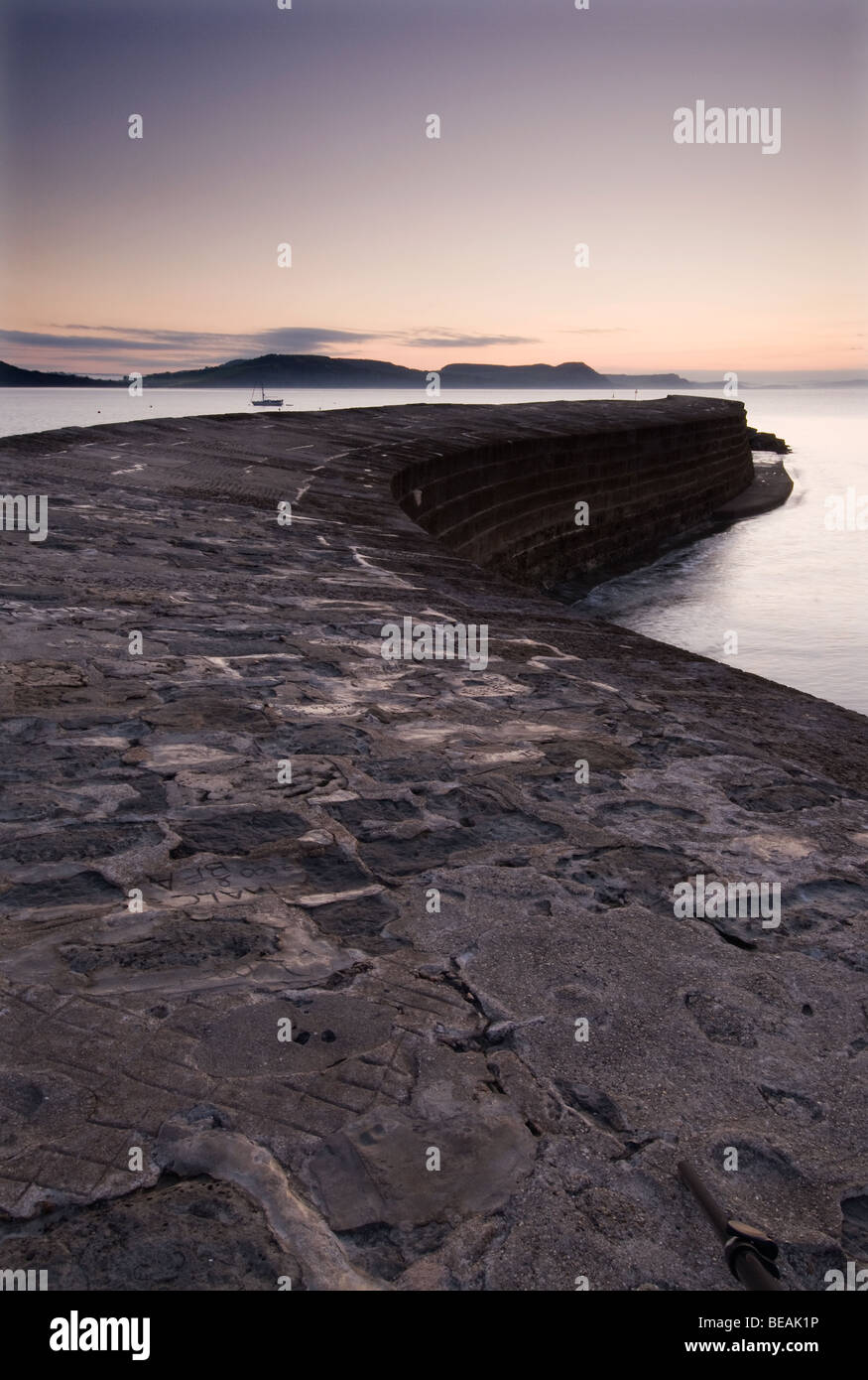 Dawn light over the Cobb at Lyme Regis Stock Photo