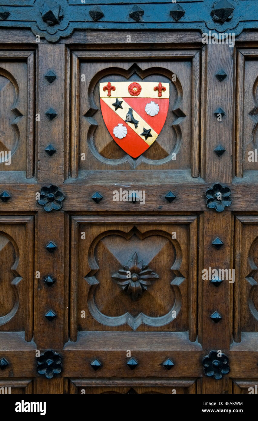 Coat of arms on the door leading to Exeter College Oxford Stock Photo