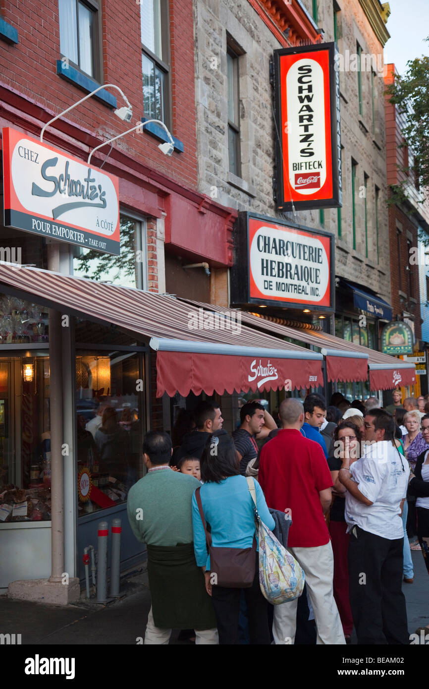 Line Outside Schwartz's Restaurant is famous in Montreal Canada Stock Photo