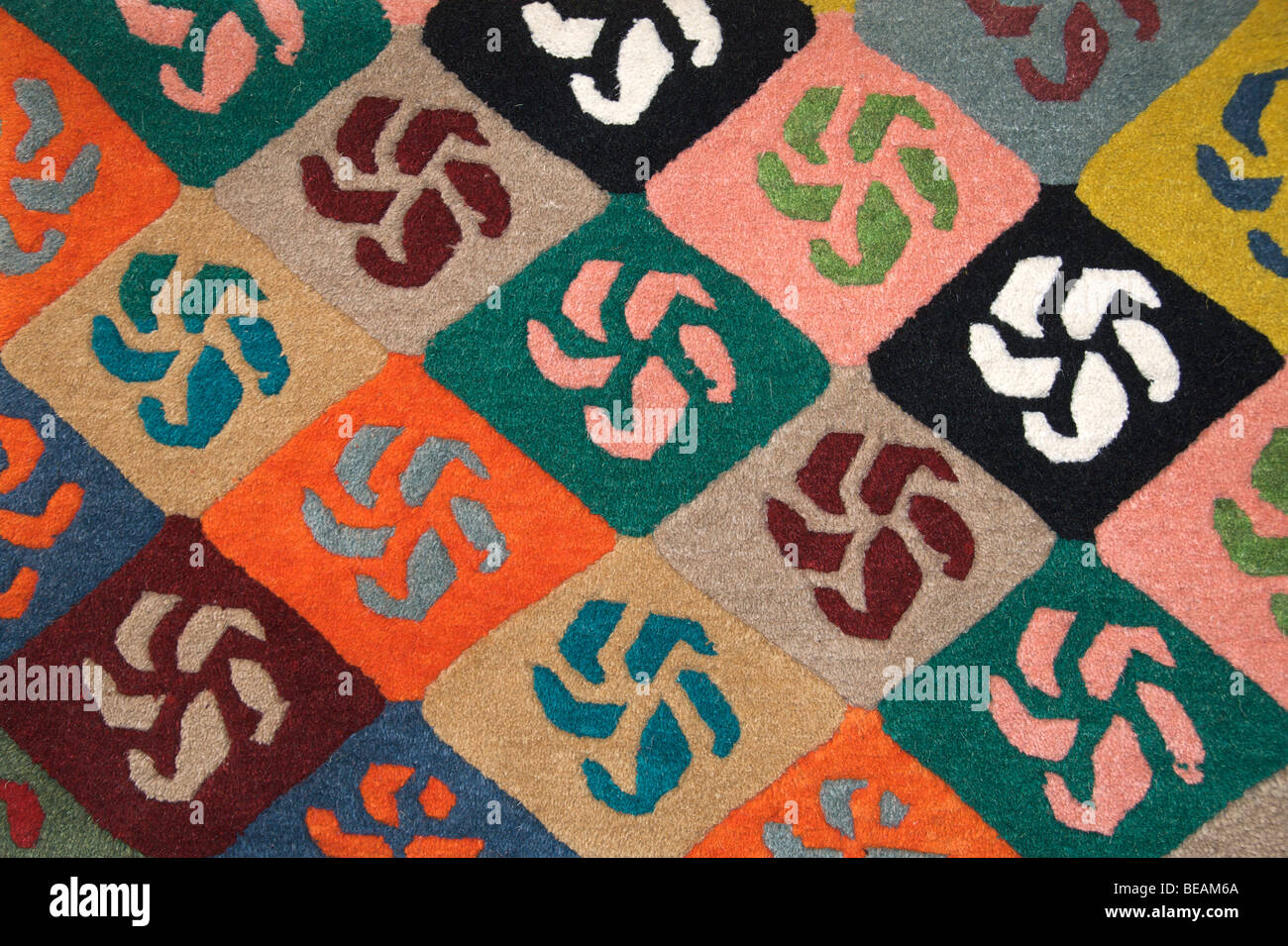 Tibetan wool carpet. Iconography. Tibet Stock Photo