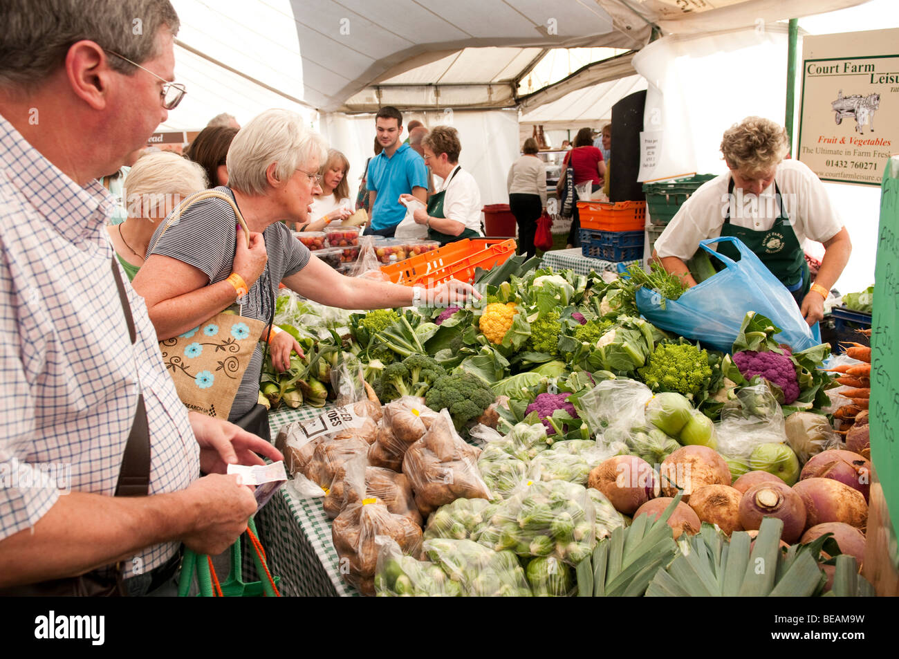 Vegetable stall at Ludlow Food Festival Shropshire Stock Photo