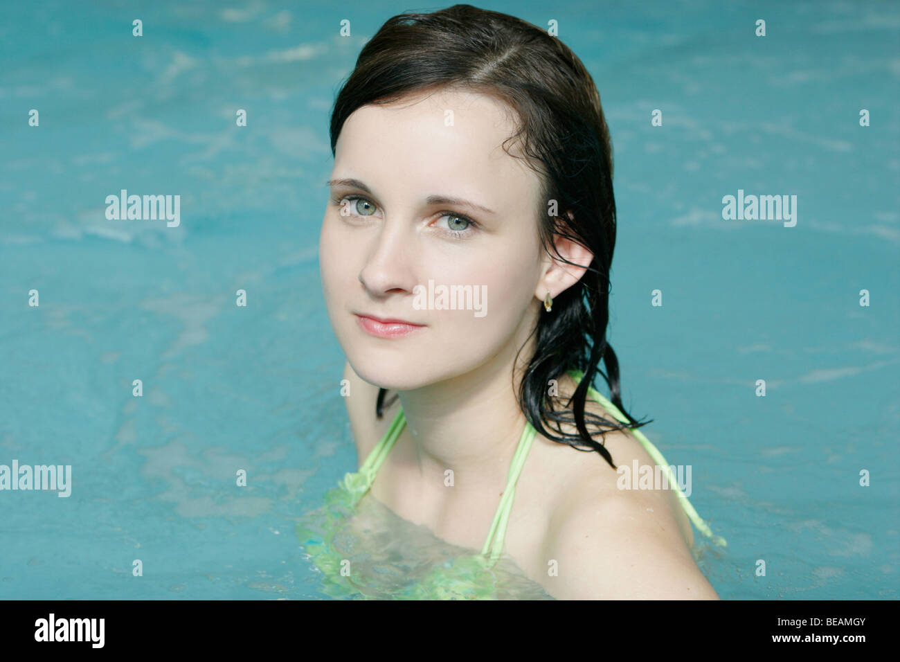 Young woman in swimming pool. Portrait. Stock Photo