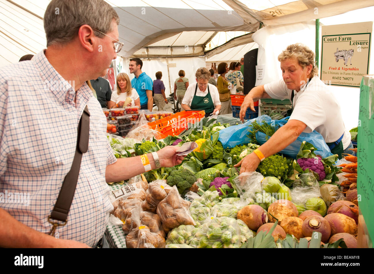 Vegetable stall at Ludlow Food Festival Shropshire Stock Photo