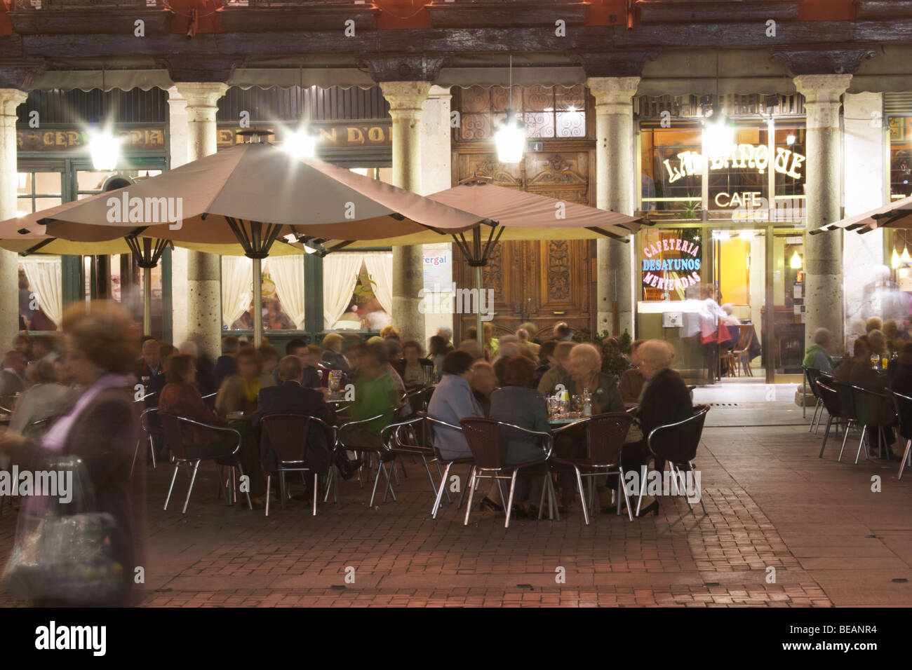 restaurant terrace plaza mayor Valladolid spain castile and leon Stock Photo