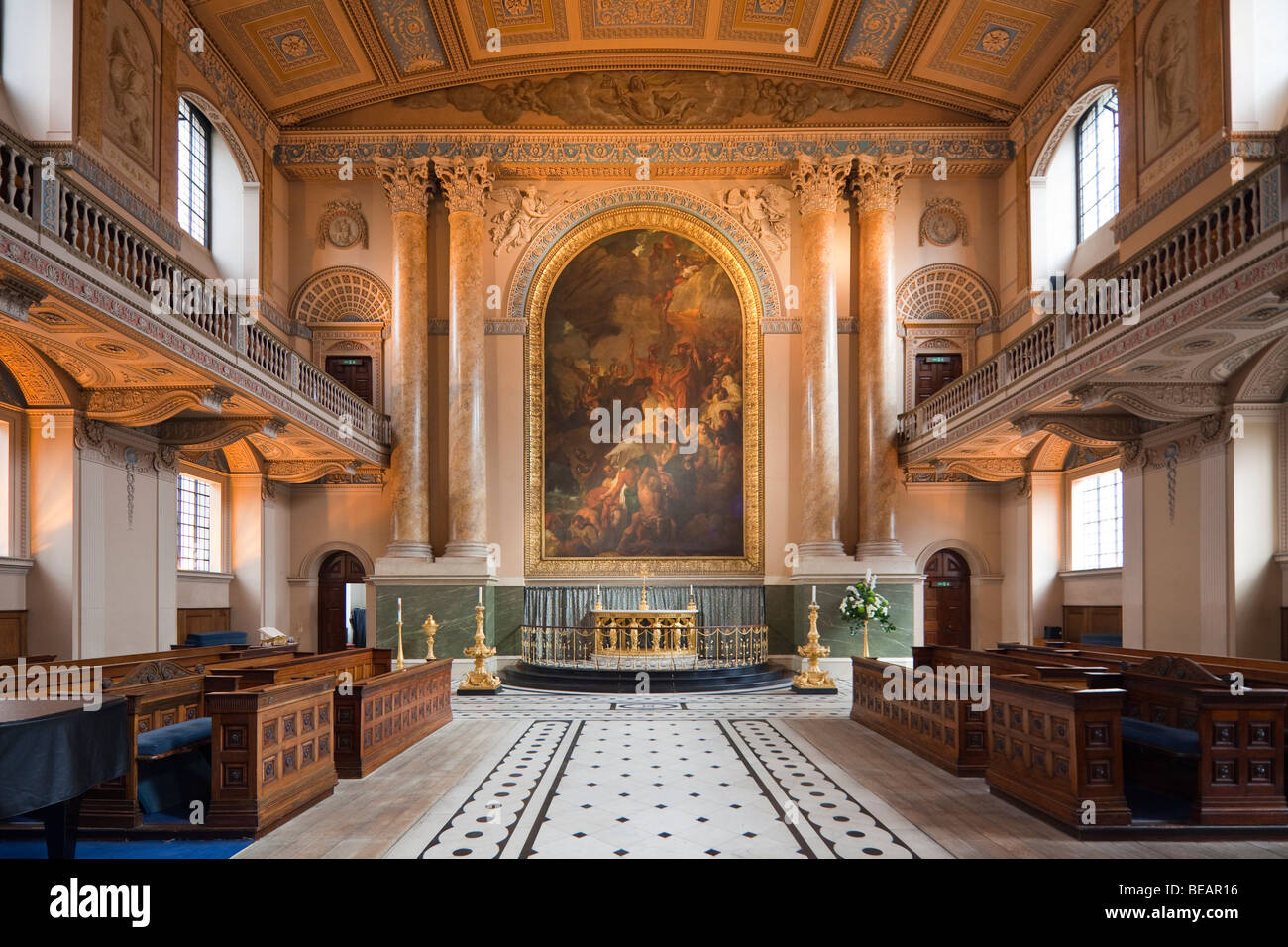 chapel, Queen's Mary's block, Greenwich Hospital, London, UK Stock