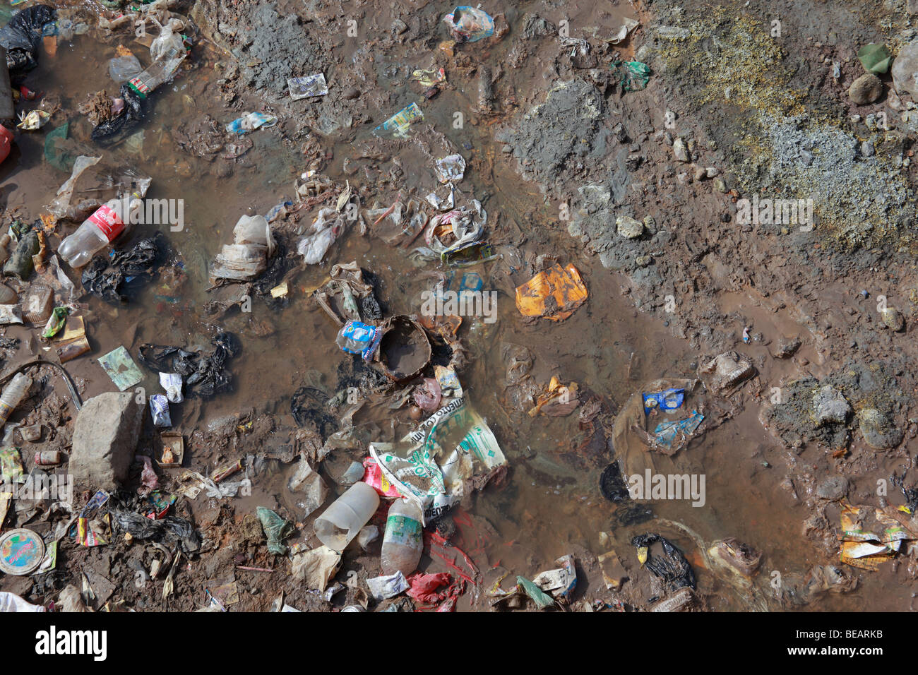 Stream polluted by rubbish from mine workings , Potosi , Bolivia Stock Photo