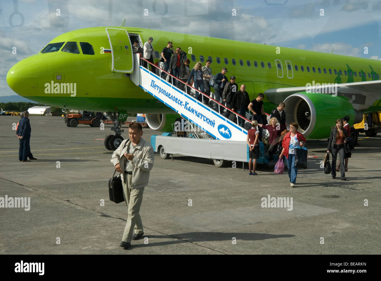 S7 passengers disembark at Yelizovo, Kamchatka, Russia Stock Photo