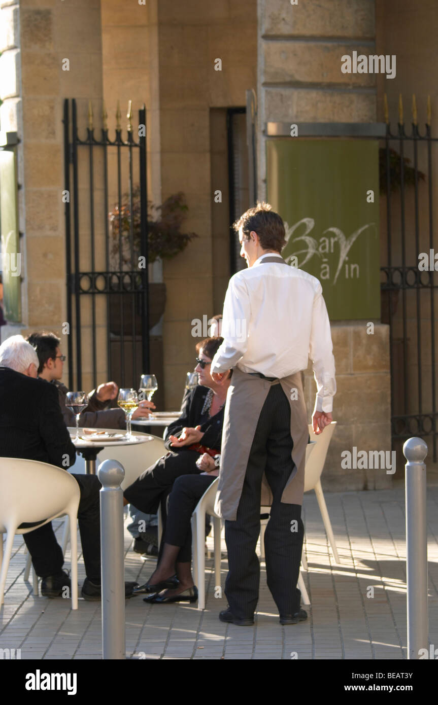 restaurant terrace people drinking wine civb le bar a vin allees tourny bordeaux france Stock Photo