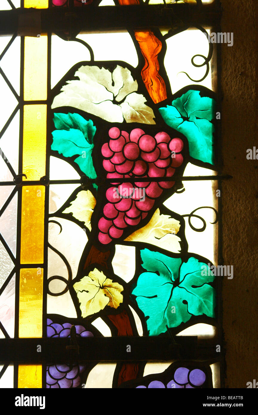 stained glass windows couvent jacobins, salle dominicains saint emilion bordeaux france Stock Photo