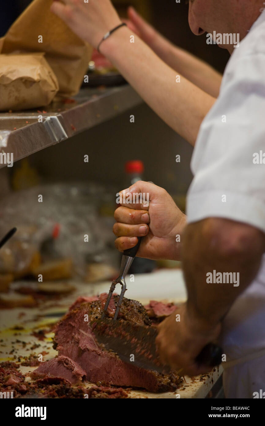 Smoked Meat at Schwartz's Restaurant is famous in Montreal Canada Stock