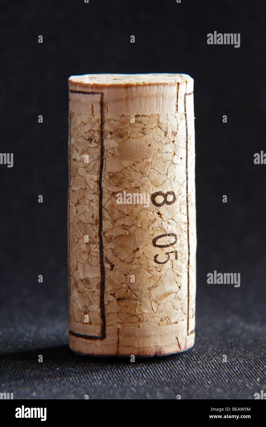 technical cork with disks at the end and glued agglomerate cork in the middle Stock Photo