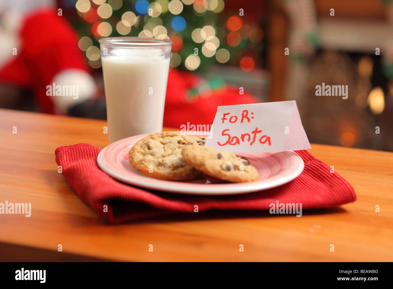 Milk and cookies for Santa Claus Stock Photo