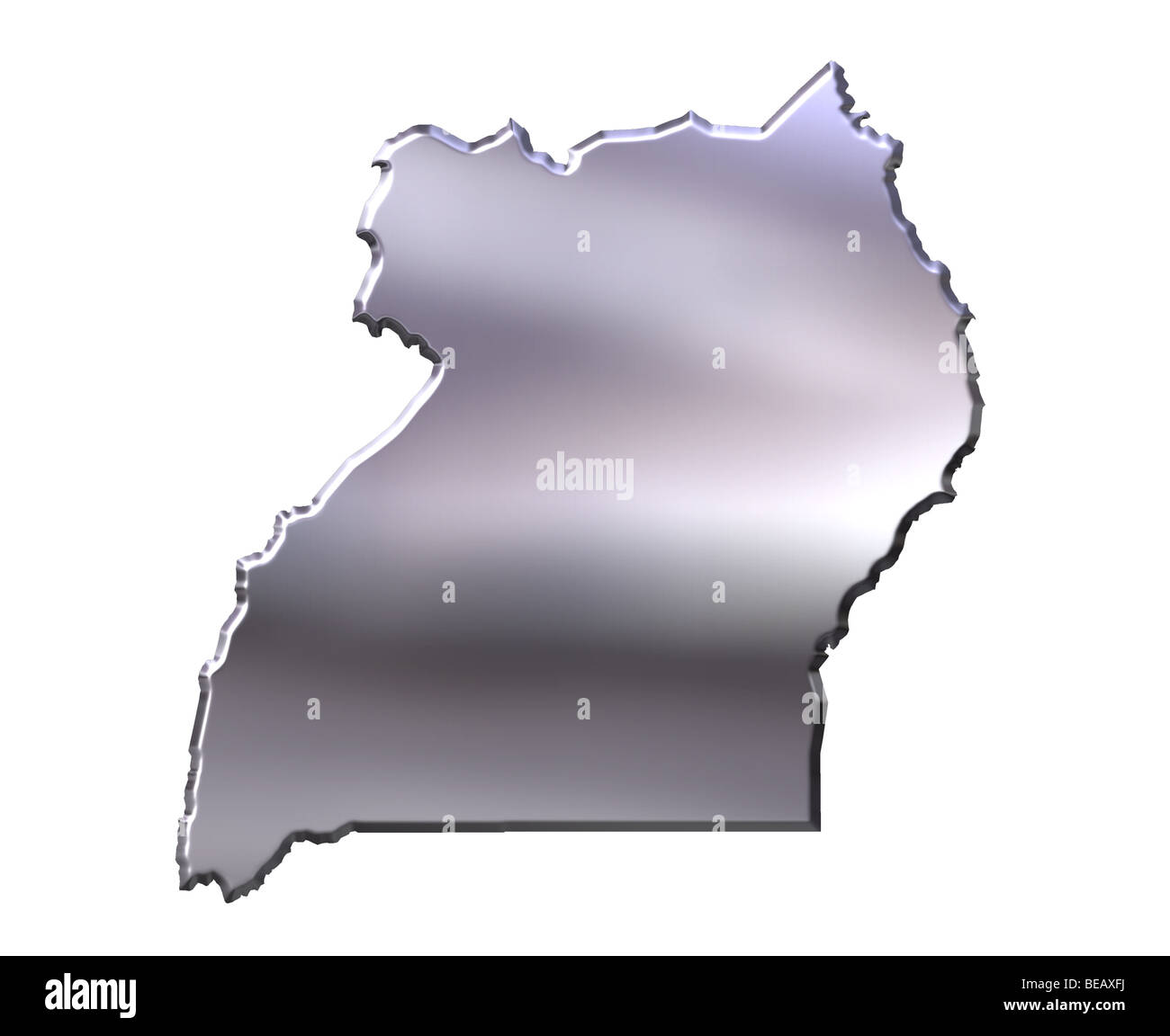 Uganda 3d silver map Stock Photo