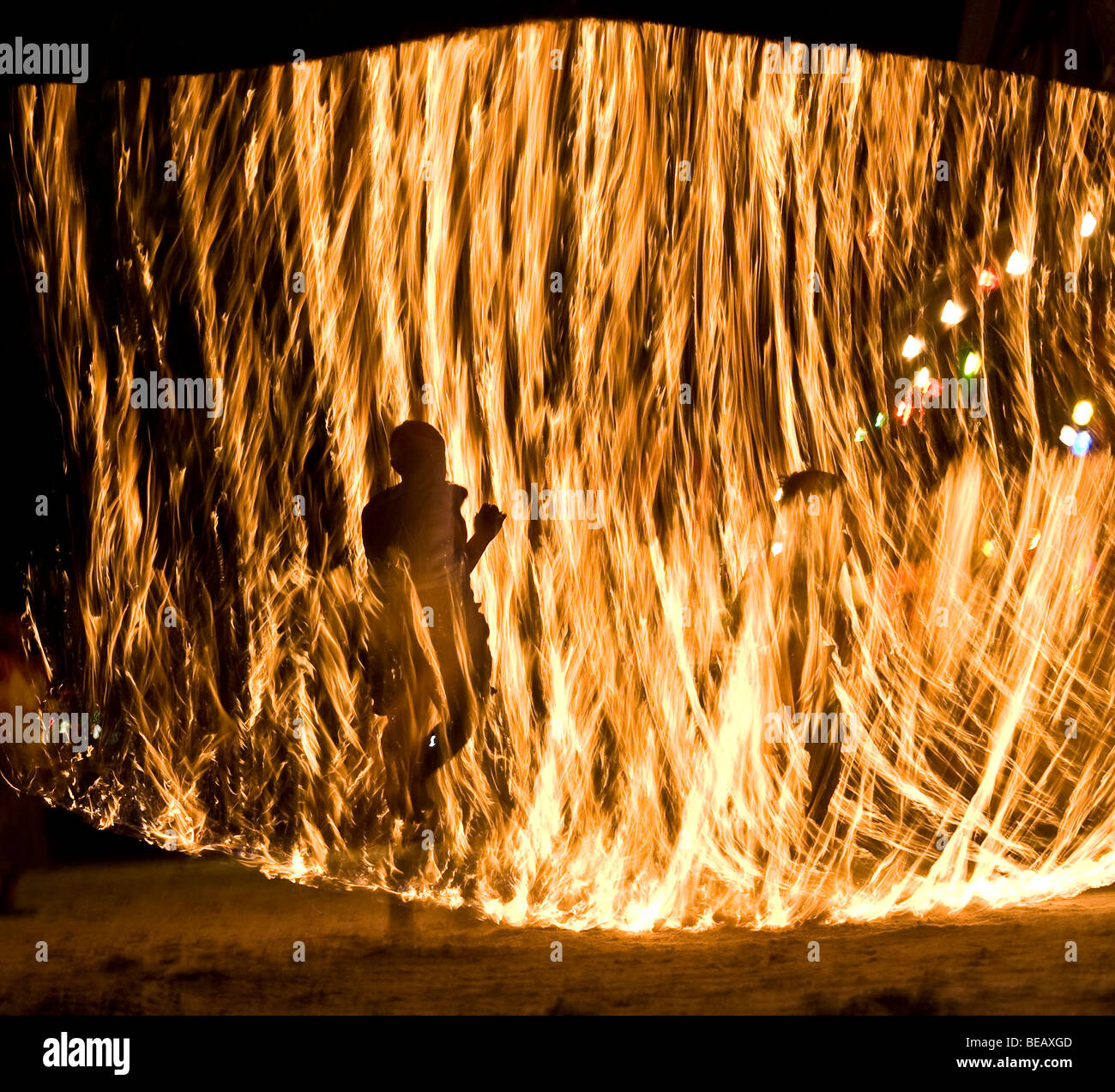 Firedancers at Haad Rin beach Koh Pha Ngan Thailand Stock Photo