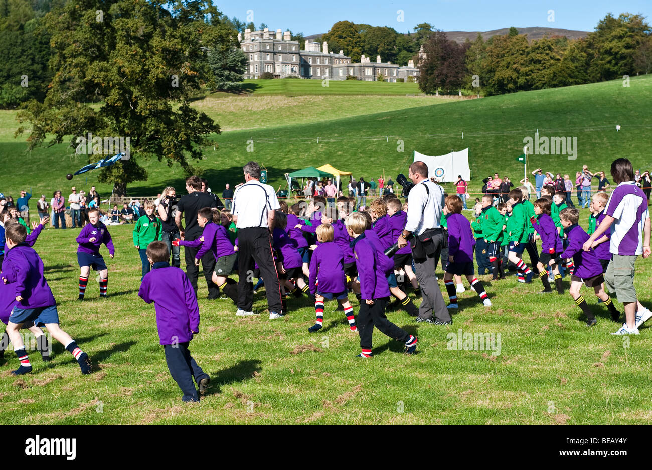 Re-enactment of the traditional 'Carterhaugh Ba Game' at Bowhill House, Selkirk, Scotland - a Homecoming 2009 Event Stock Photo