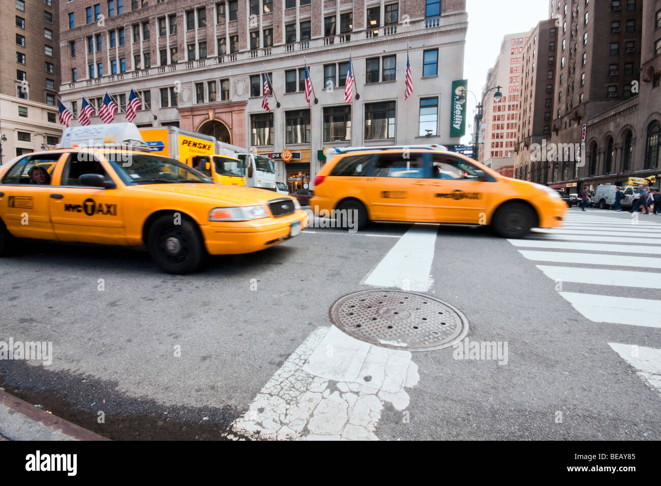 Manhattan, New York city. Taxis near Penn Station railroad terminal