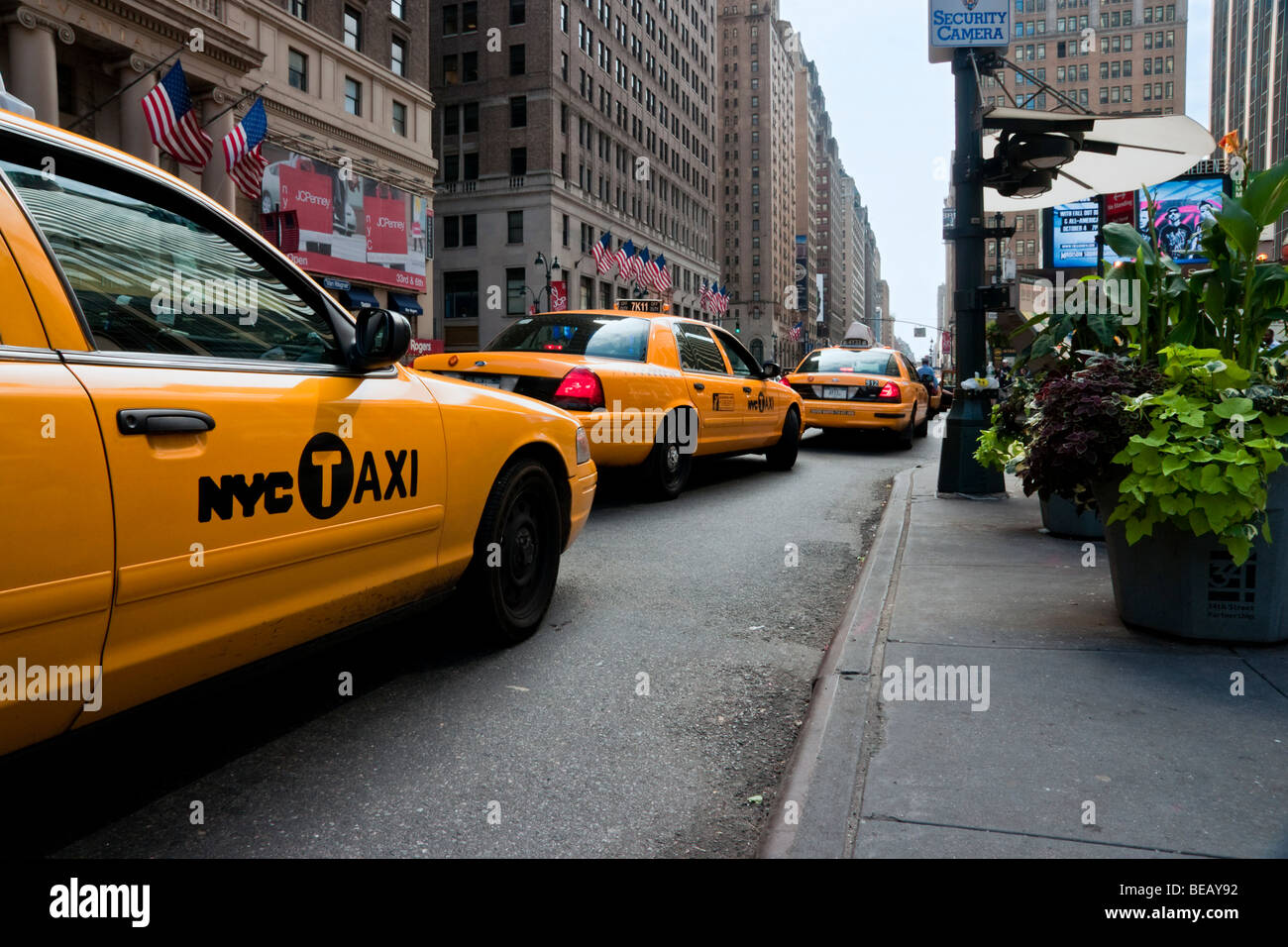 Manhattan, New York city. Taxis near Penn Station railroad terminal