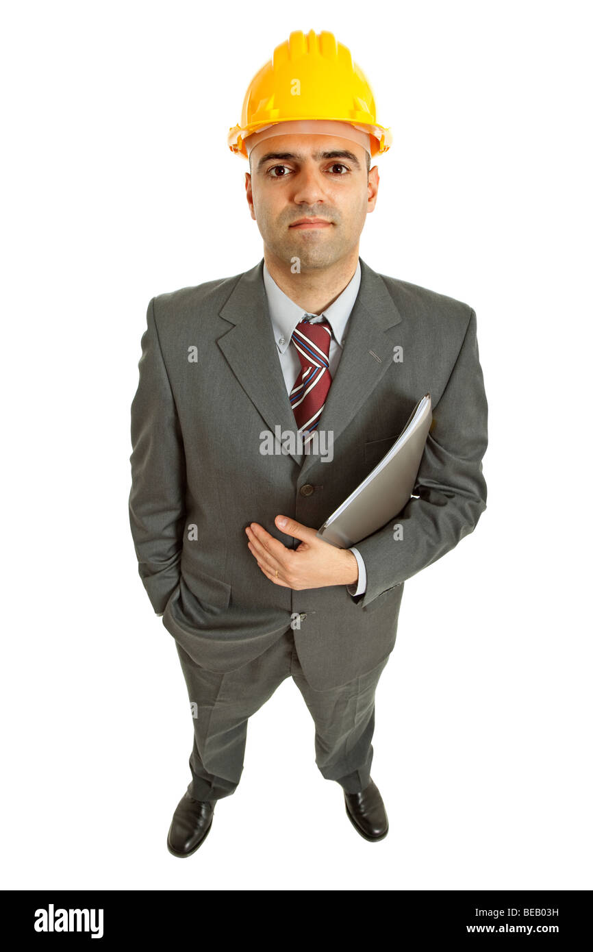 An engineer with yellow hat, isolated on white Stock Photo Alamy