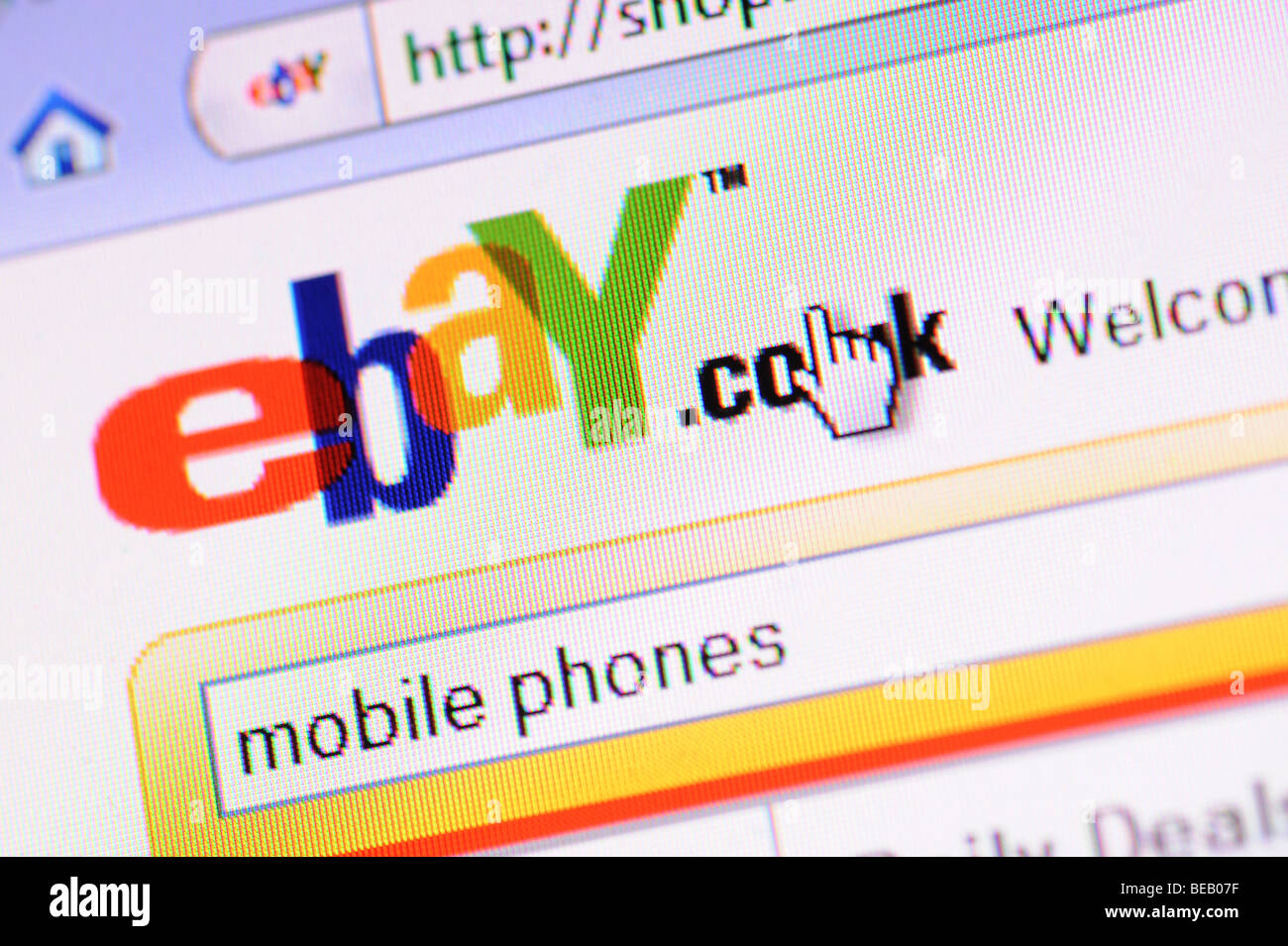 Macro screenshot of the Ebay online auction and shopping website Stock Photo