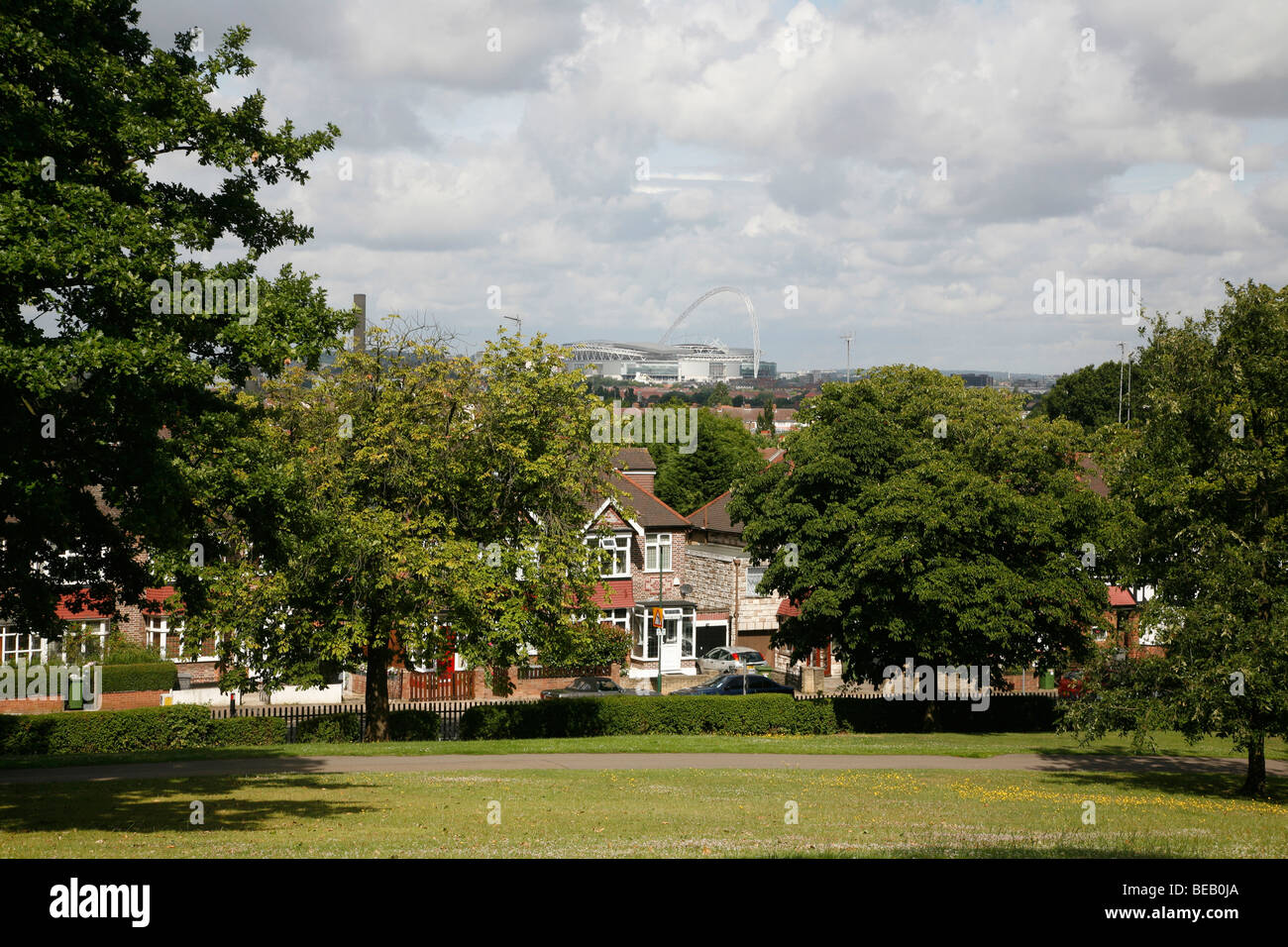 View of Wembley Stadium from the top of Roundwood Park, Willesden, London, UK Stock Photo